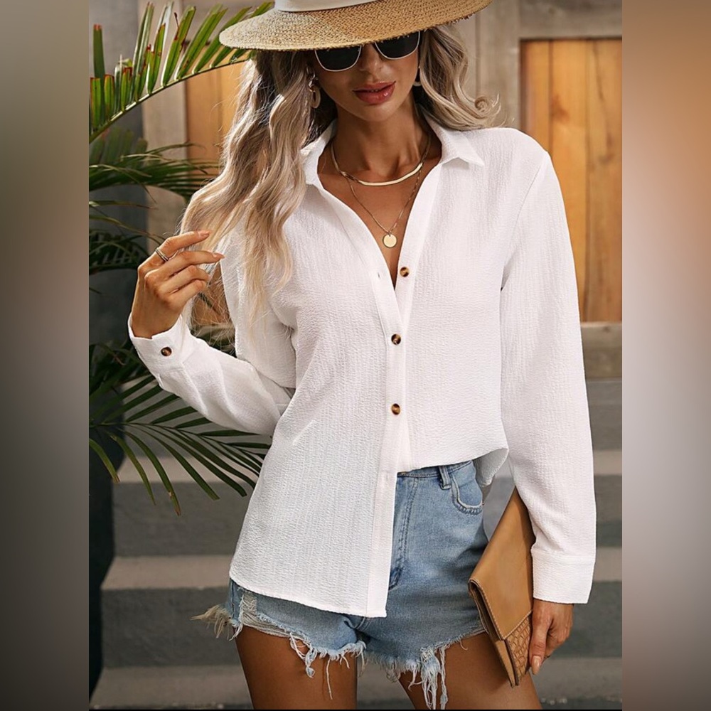 SHEIN LUNE Solid Button Front Shirt Size Large